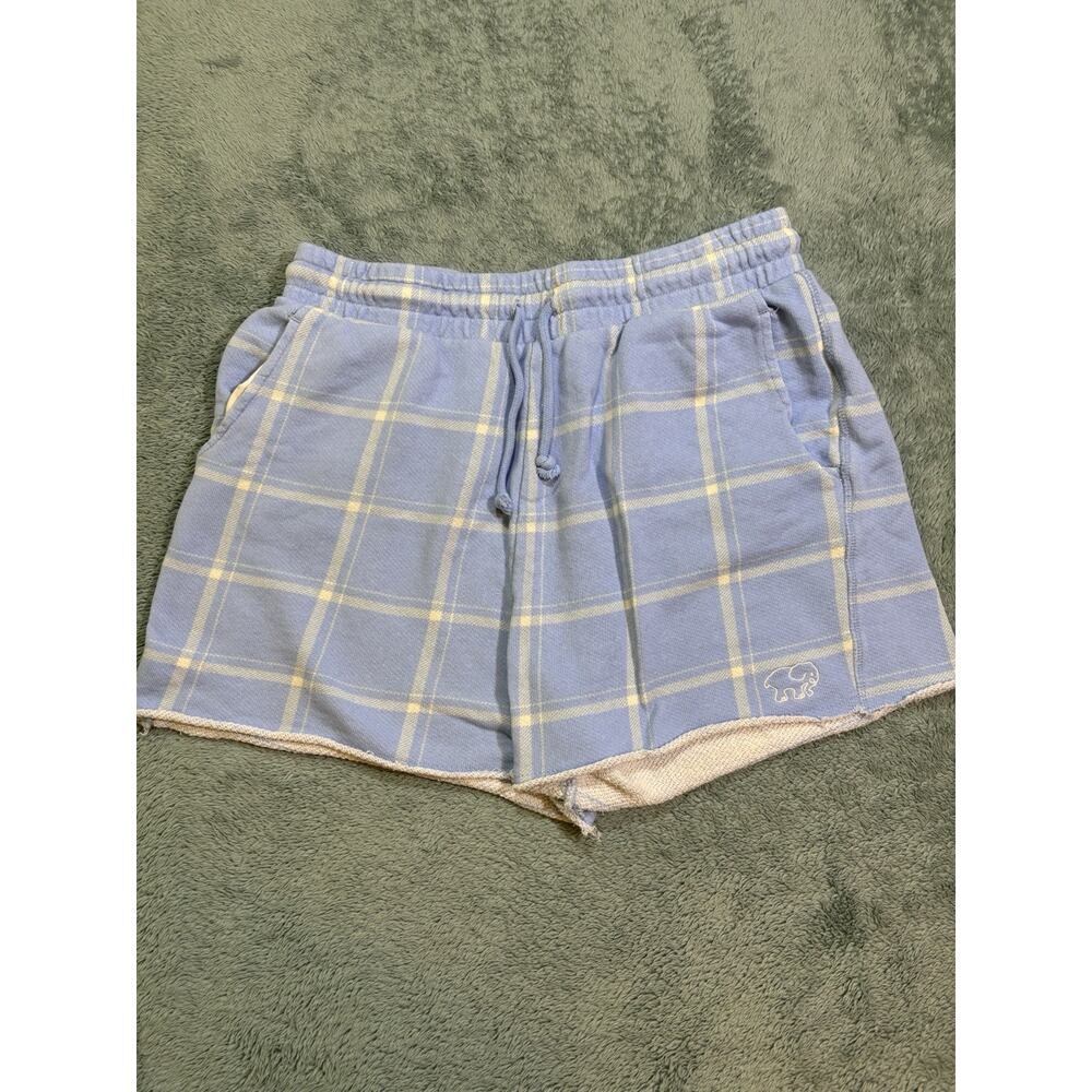 Ivory Ella Women's Plaid Shorts Blue Yellow Drawstring Pocket Elephant US M